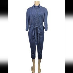 Malia Mills Chambray Denim Belted Capri Jumpsuit Womens‎ Size 6 USA Rockabilly